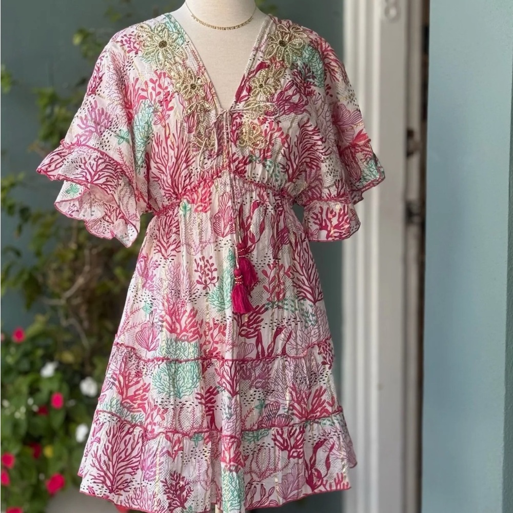 Floral Pink and Green Women's Dress One Size